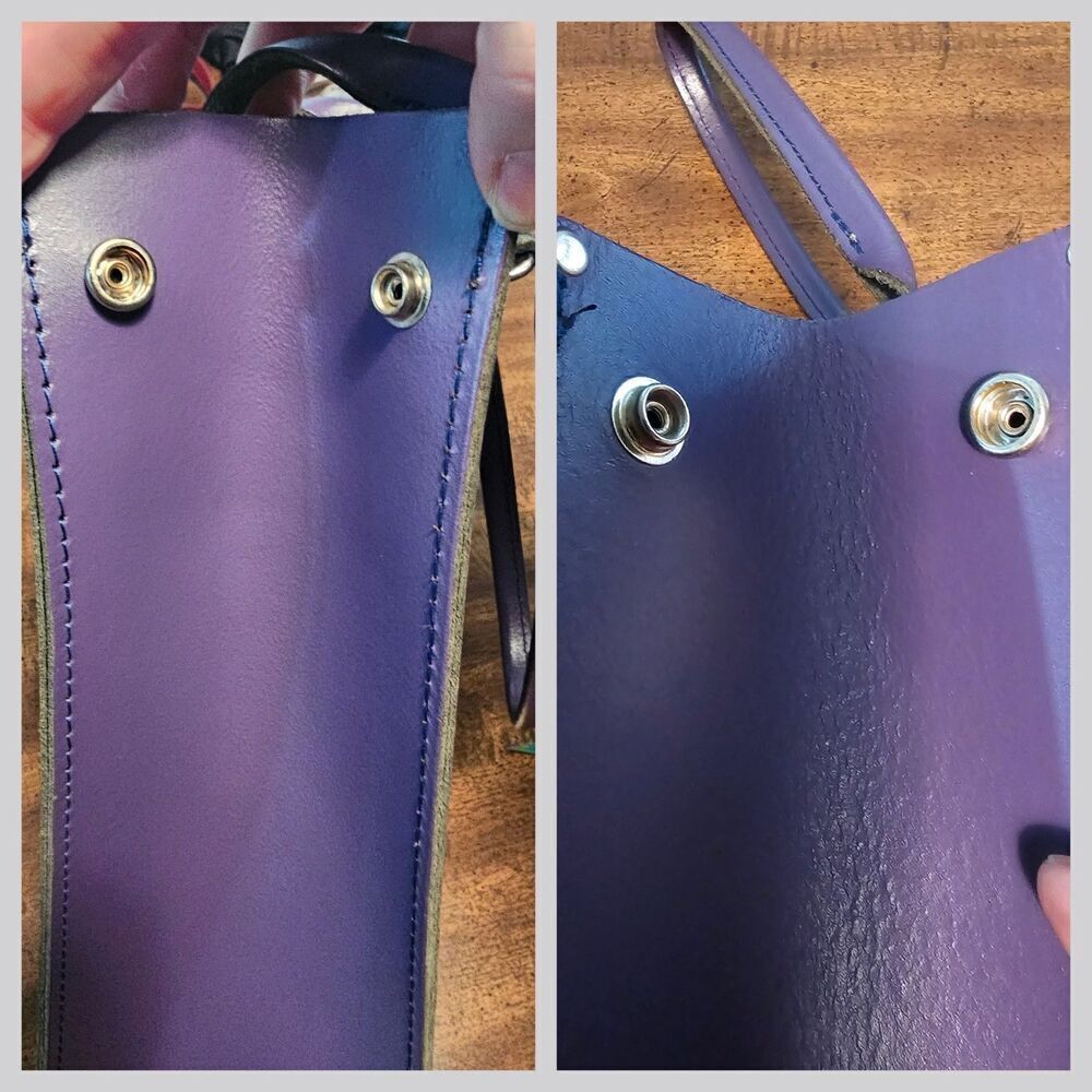 The Leather Satchel Company Deep Purple Mini Tote Made In UK 12.5"x9" Adj Handle - Picture 11 of 13